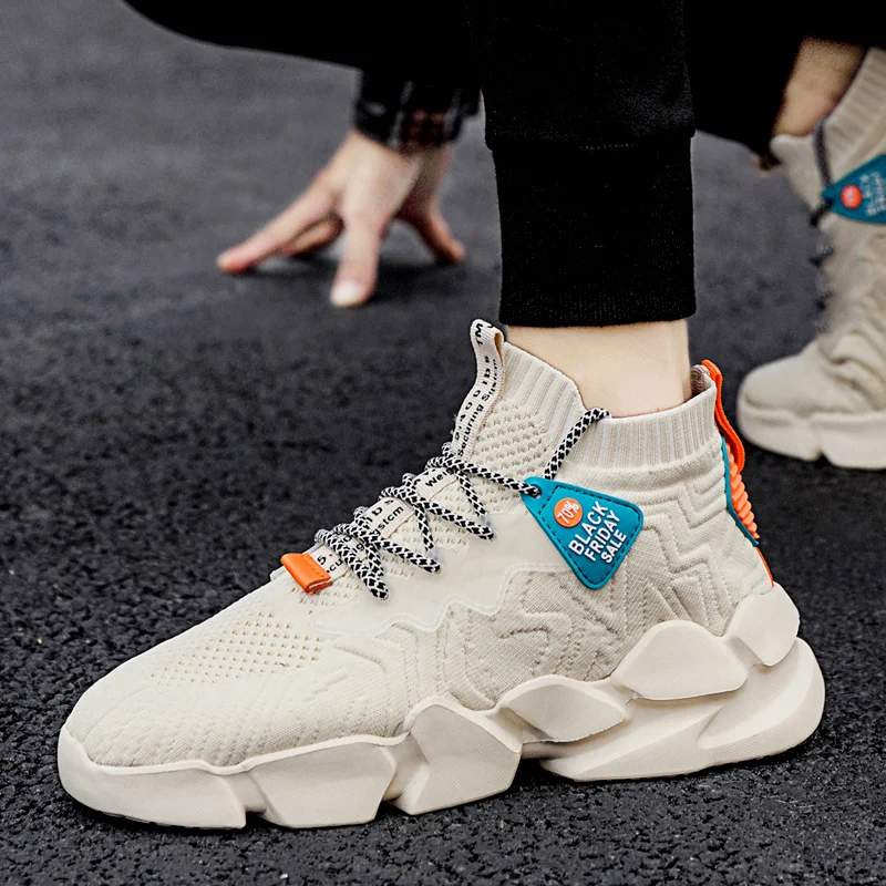 

Fashion Sneakers for Men 2020 Knitting High Sneakers Comfort No-slip Men's Shoes Rubber Sole MB110 Casual Men's Autumn Shoes