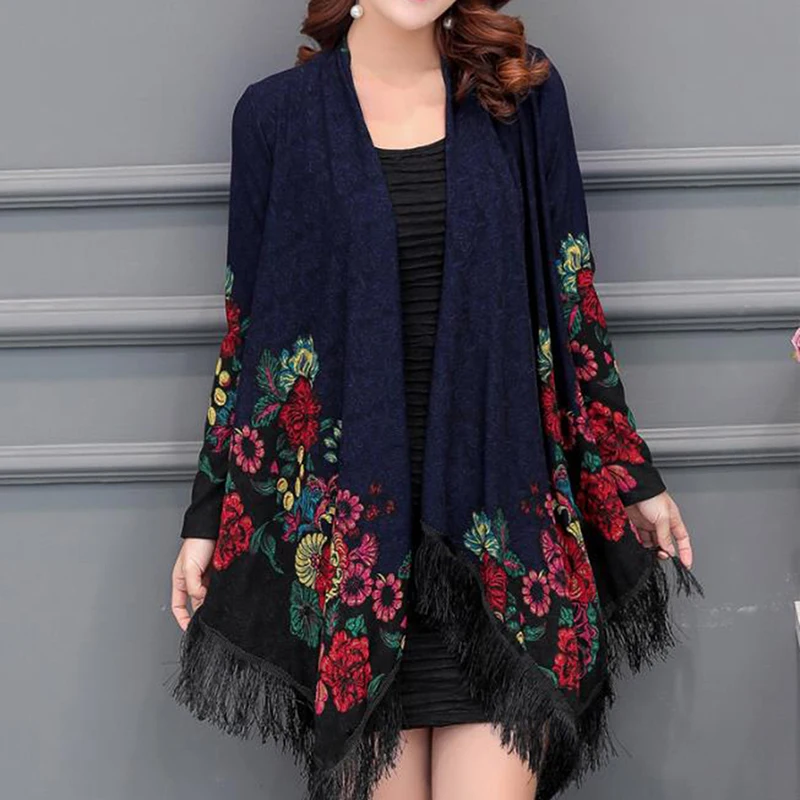 Леди Phochos Осень Новые накидки Национальный Ветер Свободный тонкий кардиган шаль