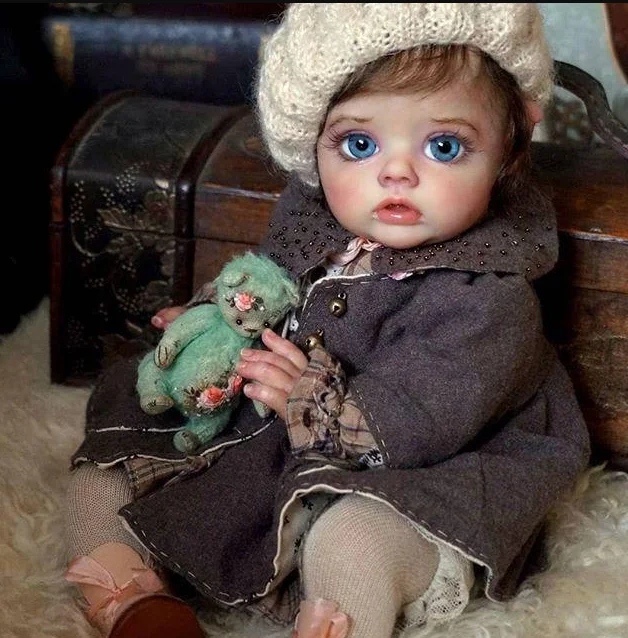 

12'' Cloth Body Lifelike Rebirth Baby Doll Girl Woven Beret Fairy Tale Handmade Reborn Baby Doll Girl Blue Eyes Normal Edtion
