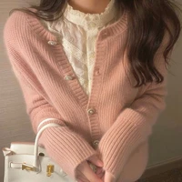 autumn womens knitted sweater 2022 new ladies fashion knitted top o neck casual apricot cardigan sweet and warm thick top