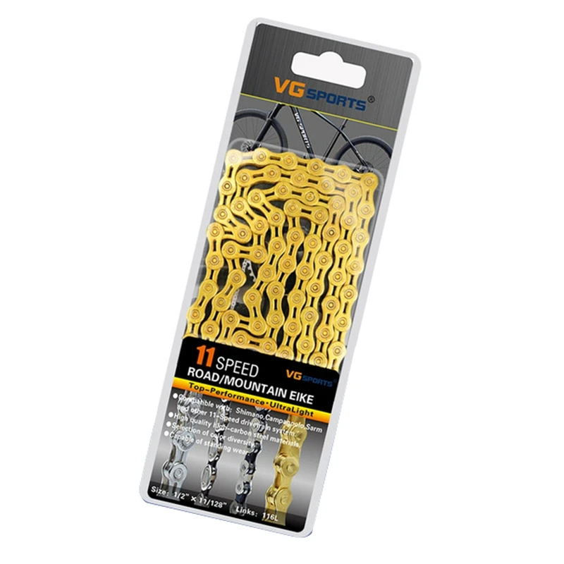 

Vg Sports Ultralight 11 Speed Bicycle Chain Bike Chain 116L Mountain Mtb Road Bike Chains--11S Half Hollow Gold