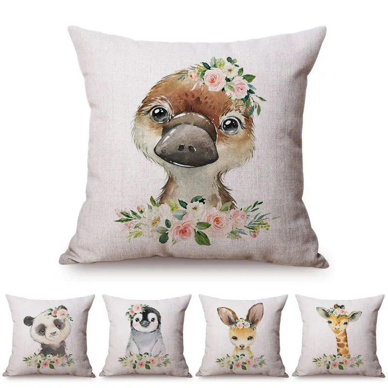Скандинавский чехол с акварельными животными коала утенком зайчиком подушкой