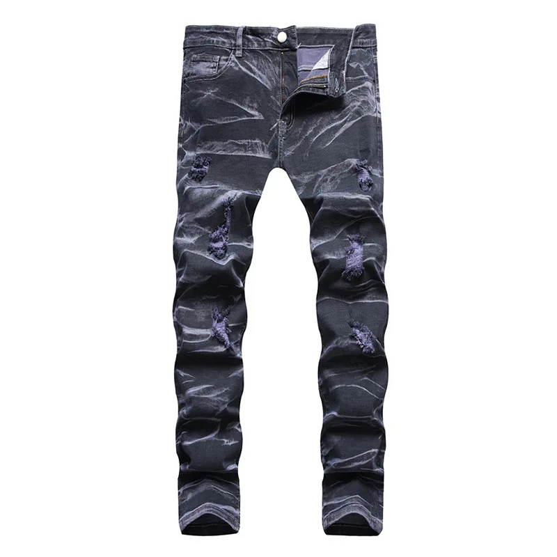 

Мужские рваные джинсы KIOVNO, прямые брюки из денима в стиле хип-хоп, стрейч, с эффектом потертости