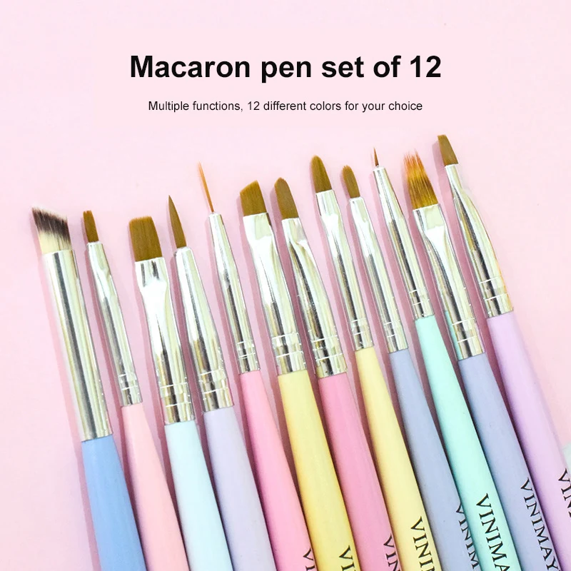 

12 PCS Nail Macaron Brushes Set Crystal Design Painting Drawing Flowers Thin Lines DIY Delicate Details UV Nail Art Tool Set