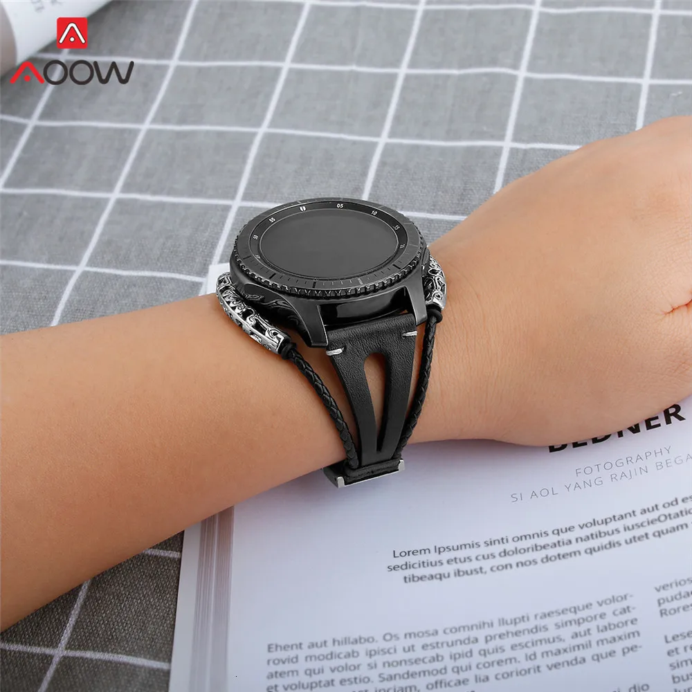 Плетеный кожаный браслет для samsung Galaxy Watch 46 мм gear S3, модный браслет из нержавеющей стали, ремешок для часов