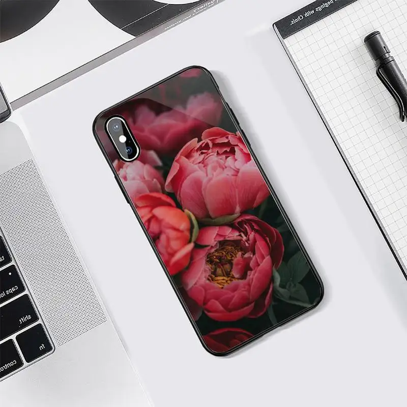 

Flower Pink Peonies Peony luxury Phone Case shell Tempered glass For iphone 5C 6 6S 7 8 plus X XS XR 11 PRO MAX