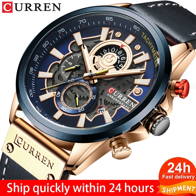 

CURREN Watch Men Fashion Quartz Watches Leather Strap Sport Quartz Wristwatch Chronograph Clock Male Creative Design Dial