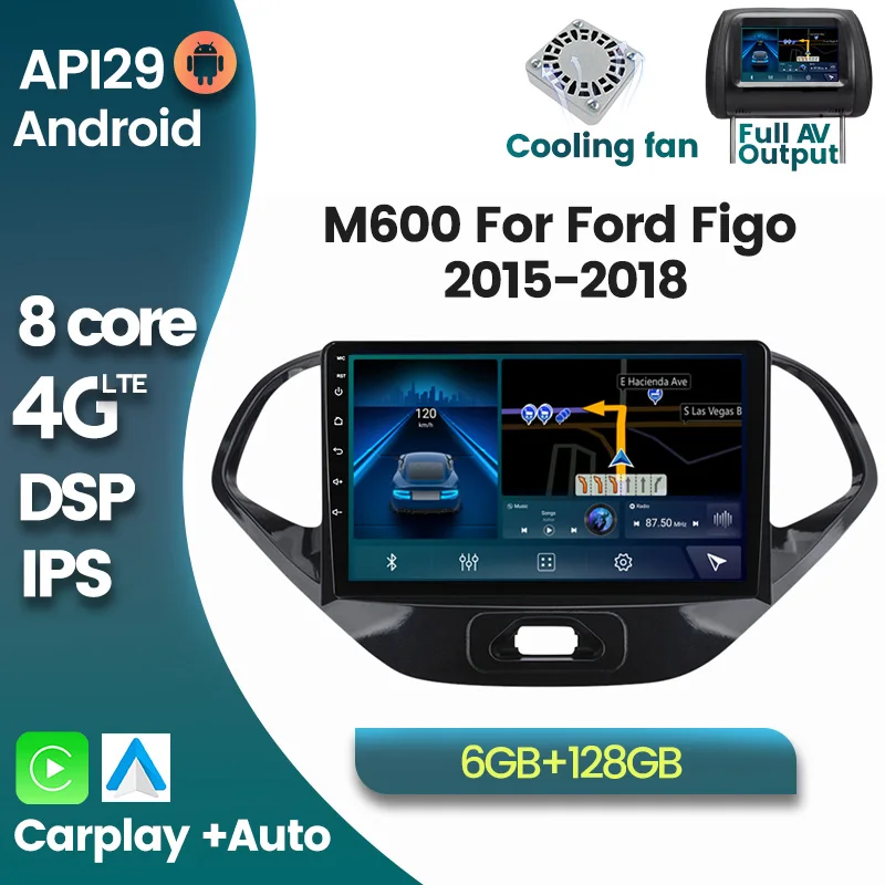 Автомагнитола HD 6 + 128G Android 10 0 DSP 4G LTE мультимедийный проигрыватель для Ford Figo 2015-2018