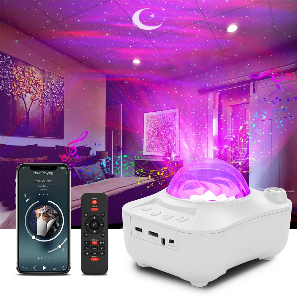 

Aurora Starry Sky Projector Galaxy Northern Light Kid's Room Atmosphere Light Ocean Wave Projection with White Noise Night Light