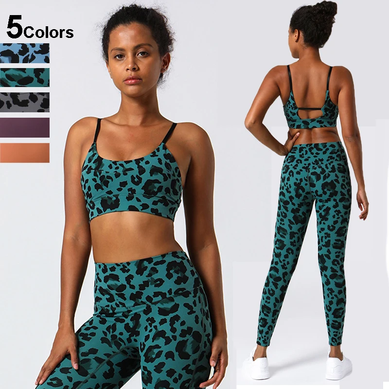 

Женский спортивный костюм с леопардовым принтом, комплект из 2 предметов для йоги, мягкие эластичные бюстгальтеры, леггинсы с высокой талие...