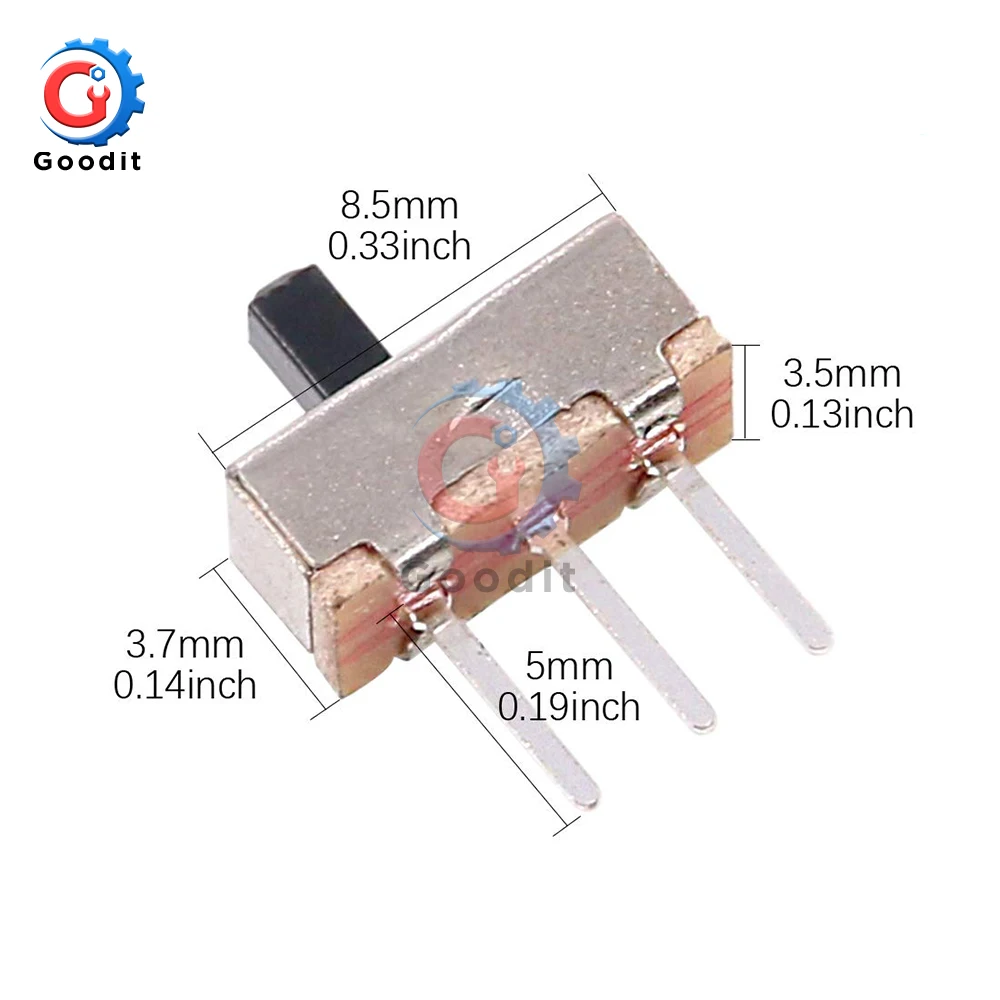 50 шт. SS12D00G3 скользящий переключатель 2 положения SPDT 1P2T 3Pin PCB панель мини Вертикальная Зажимная скоба переключатели для DIY электронных аксессуаров