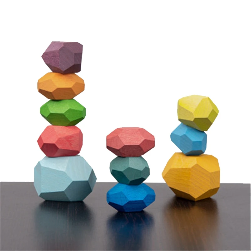 

16pc/5pc Baby Toy Wooden Jenga Building Block Colored Stone Creative Educational Toys Nordic Style Stacking Stone Wooden Toy
