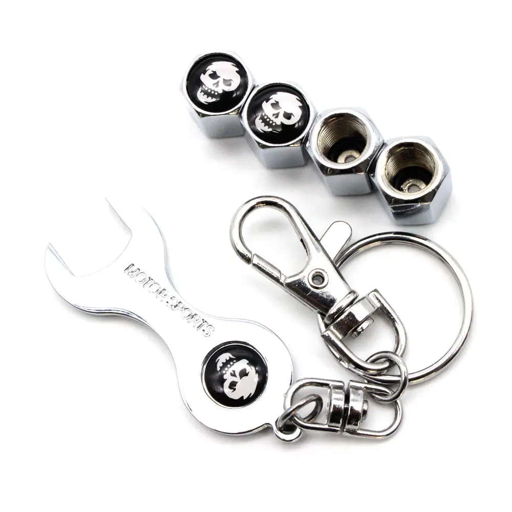 

5Pcs/Set Cross Smiling Style Anti-theft Emblem Auto Car Wheel Tire Air Valve Caps With Wrench Keychain Zinc Alloy Stem Dust Cove