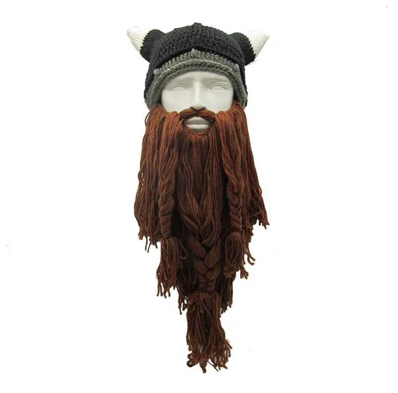 

Men's Barbarian Vagabond Viking Beard Beanie Horn Hat Handmade Winter Warm Birthday Funny Gag Halloween Cap Christmas Gifts