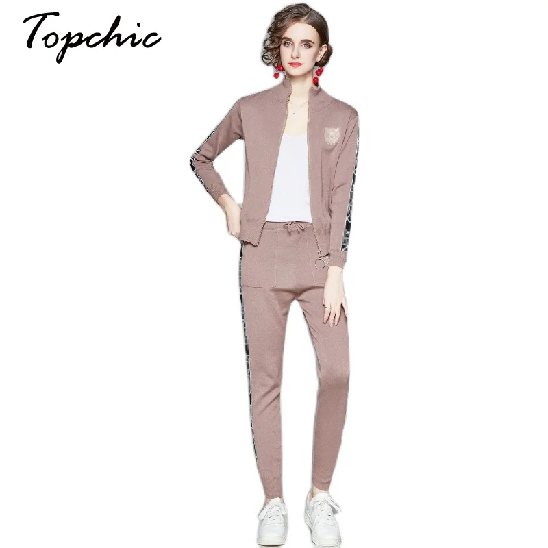 

European Ropa De Mujer 2020 Autumn Winter Casual Knitted Tracksuit Women Black/khaki/green Two Piece Set