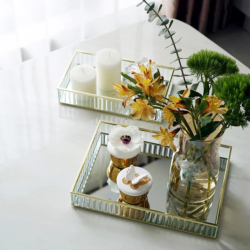 Glass Mirror Tray Model Room Decorative Hallway Key Plate European Tea Desktop Wine Storage | Дом и сад