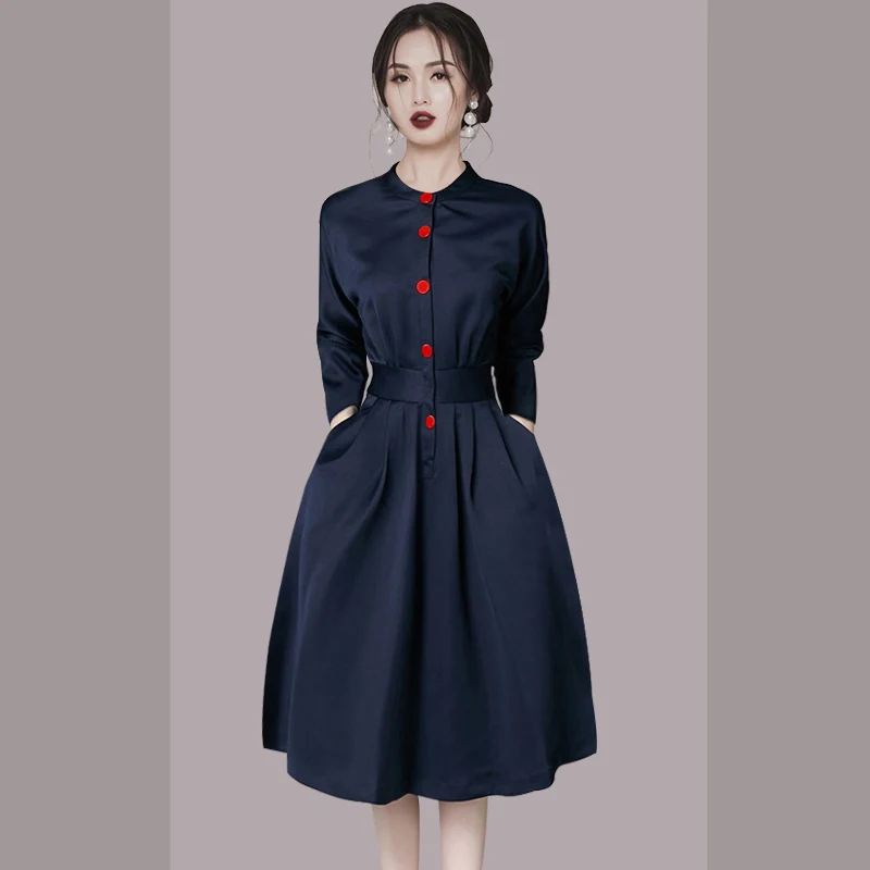 

Женское винтажное Деловое платье, элегантное однотонное облегающее офисное платье-трапеция с длинным рукавом, весна-осень