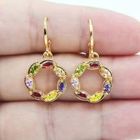 foydjew cute and exquisite rainbow tourmaline zircon earrings for women design plated 18k gold geometric short drop earring