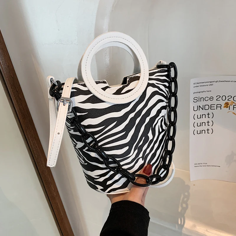 Fashion Zebra Pattern Women's Top-Handle Bags 2021 Summer New Luxury Ladies Chain Handbags Brand Des