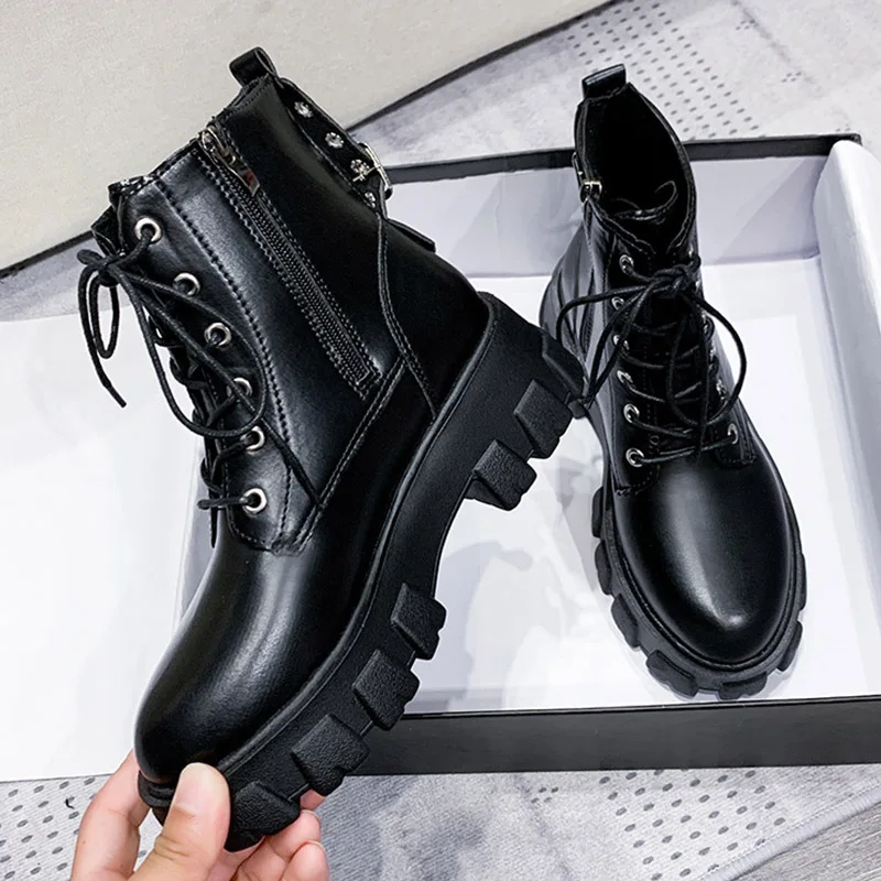 

Women's Snow Boots Flat Shoes Woman Lace-Up Boots For Women Keep Warm Ankle Boots Fashion Black Winter Shoes Female Botas Mujer