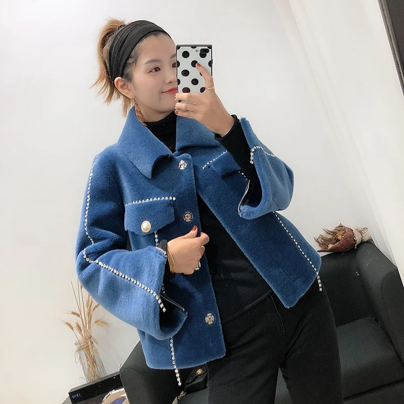 Женское зимнее пальто из натурального меха овцы 100% шерстяная куртка для женщин