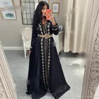 Элегантный Черный Кафтан Вечернее платье с кружевной аппликацией платье с v-образным вырезом, одежда с длинным рукавом для женщин Дубайский мусульманский официальное мероприятие платья на заказ