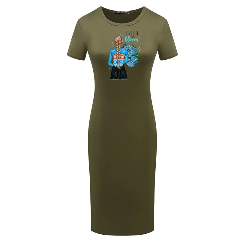 

Pencil Dresses Women Bodycon Girls Flower Print Dress Summer Sexy Short Sleeve Elegant Party Vintage Robes Vestidos