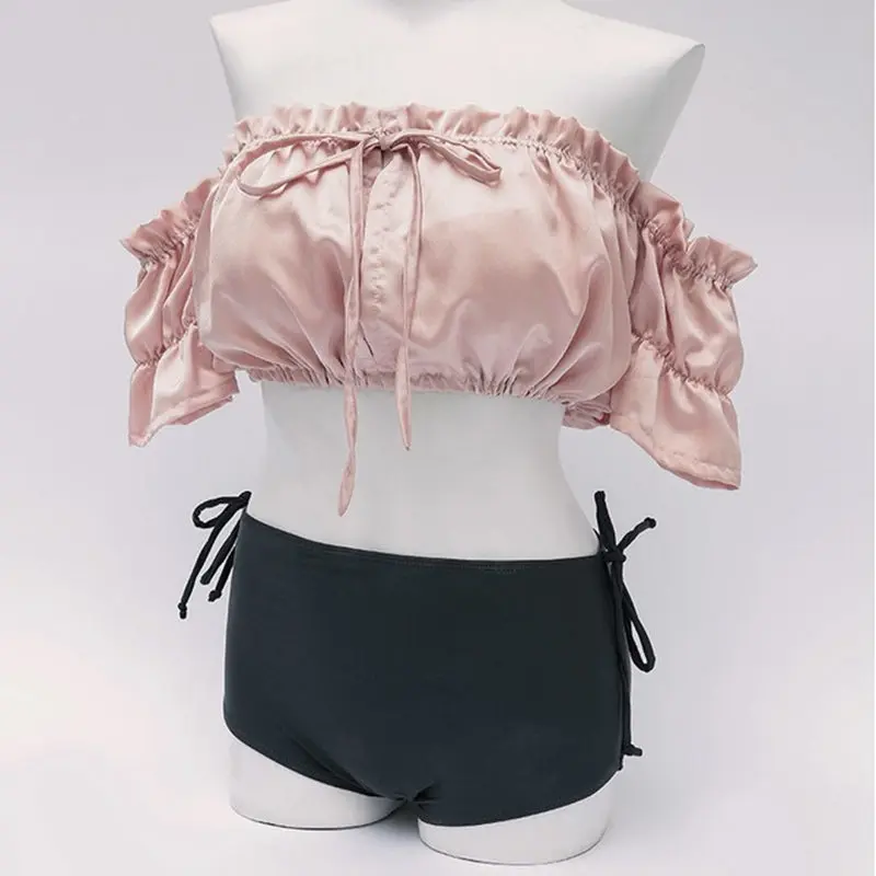 Женский купальник с открытыми плечами розовый купальный костюм пуш-ап пляжный