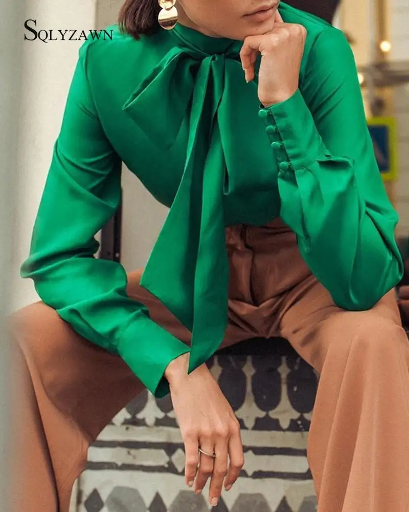 

Autmun Long Sleeve Shirt Fashion Tops and Blouses 2020 New Turtleneck Elegant Bow Blouses Women Blusas Plus Size OL Work Formal