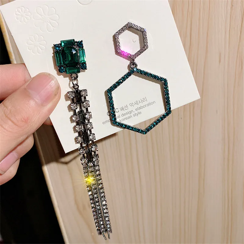 Милые женские серьги подвески с цирконом элегантные Серебристые Длинные