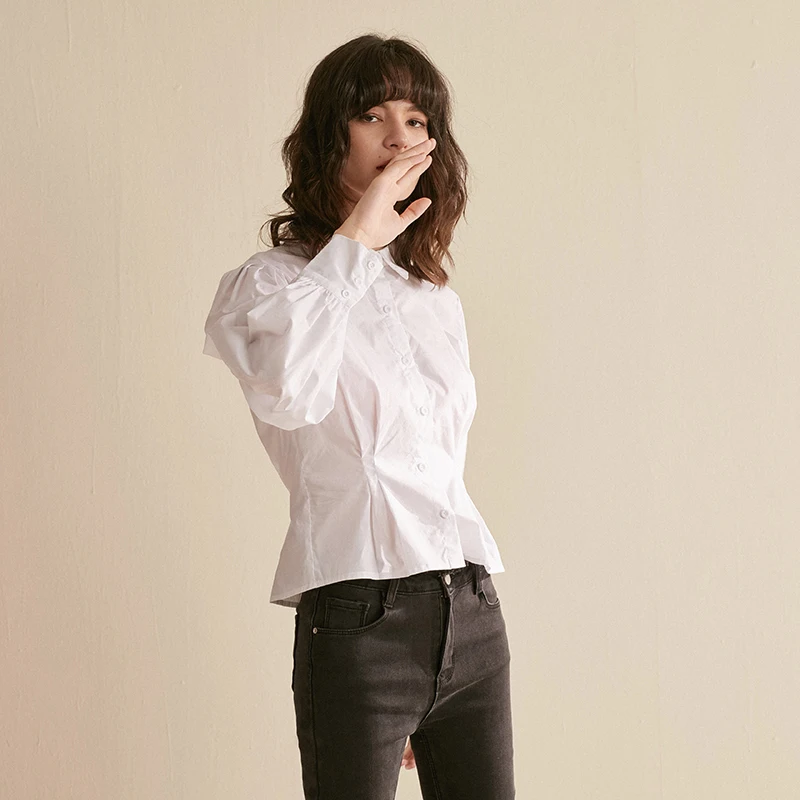 CMAZ 2020 Весна и лето Женская коллекция белая блузка с длинным рукавом Женские