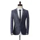 Блейзеры на все сезоны, новинка, мужской костюм, приталенная коллекция, модное пальто в мелкую клетку, однокнопочный дверной карман, украшенное трехцветной искусственной кожей