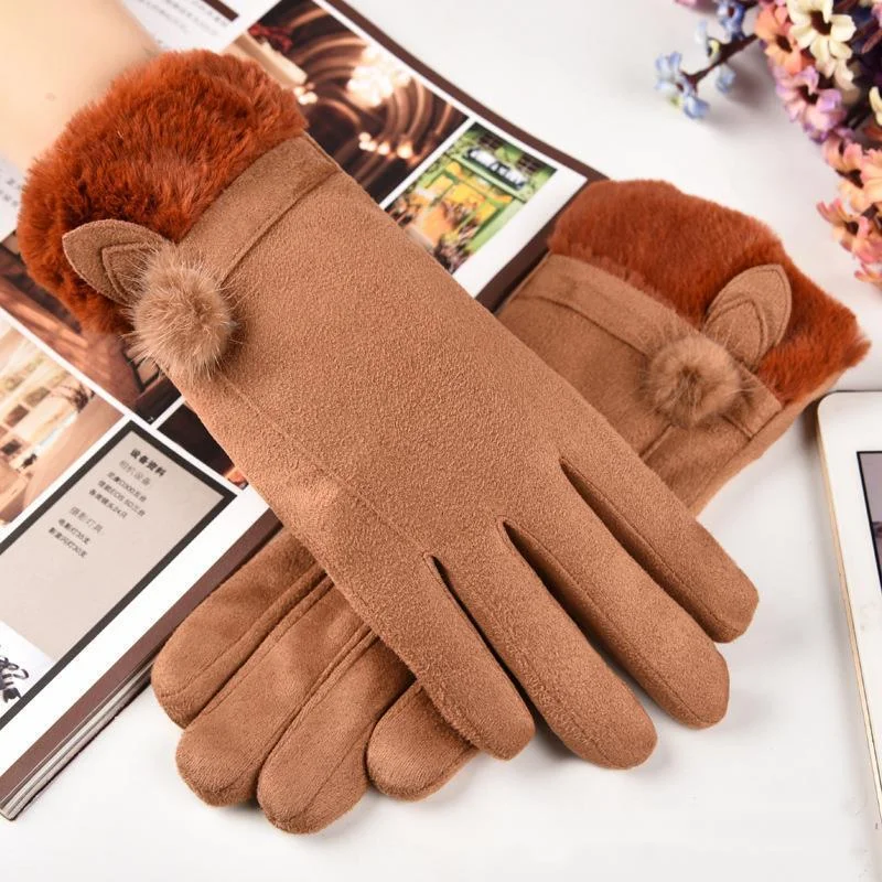 

Женские зимние перчатки, замшевые бархатные теплые перчатки с пальцами, дизайнерские женские перчатки с пряжкой для сенсорного экрана для ...
