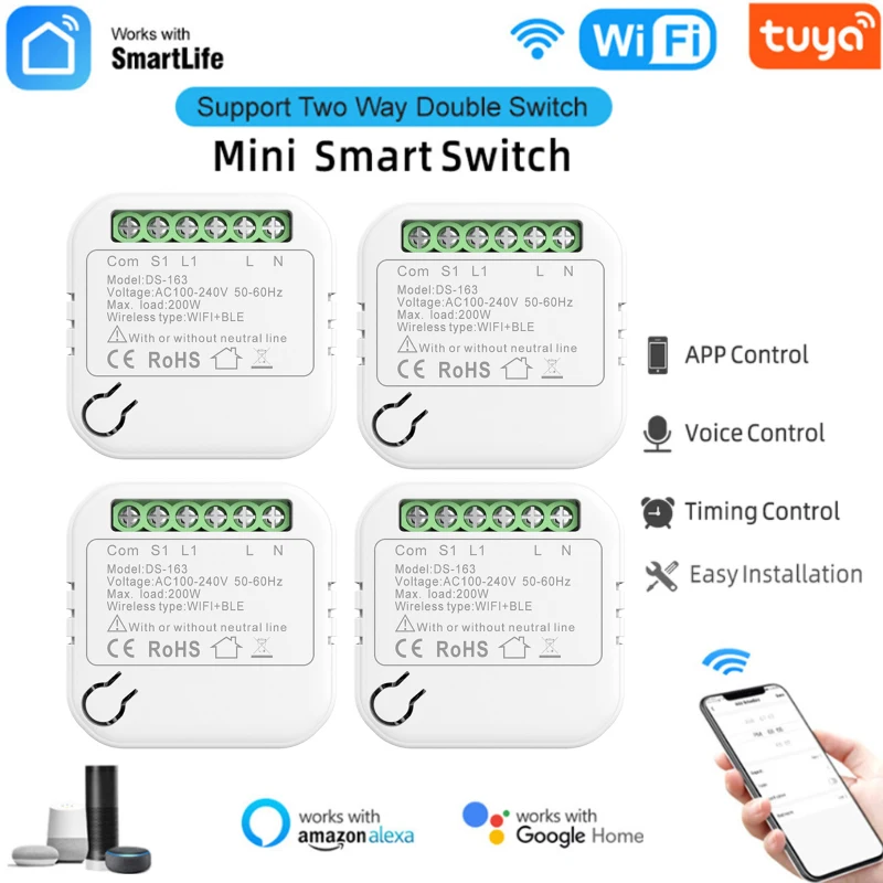 

Умный модуль выключателя Tuya, 100-240 В, Wi-Fi + Bluetooth, совместимый с Alexa Google Home