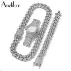 Комплект ювелирных украшений, ожерелье + часы + браслет, кубинский хип-хоп, 20 мм, Майами