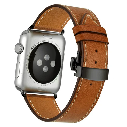 Black buckle Кожаный ремешок для Apple watch band 4 44 мм 40 мм correa iwatch 5 4 3 2 ремешок 42 мм 38 мм Пряжка бабочка Apple watch 4 аксессуары - Цвет ремешка: Black buckle