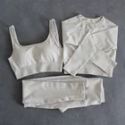 Женская Спортивная одежда для йоги, спортивная одежда, спортивные Леггинсы, бесшовный бюстгальтер для фитнеса, кроп-топ с длинным рукавом, костюм для йоги