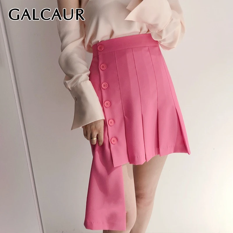 GALCAUR корейский, асимметричный плиссированная юбка для Для женщин Высокая талия большой Размеры Повседневное мини Нерегулярные Элегантный дизайн юбки женские