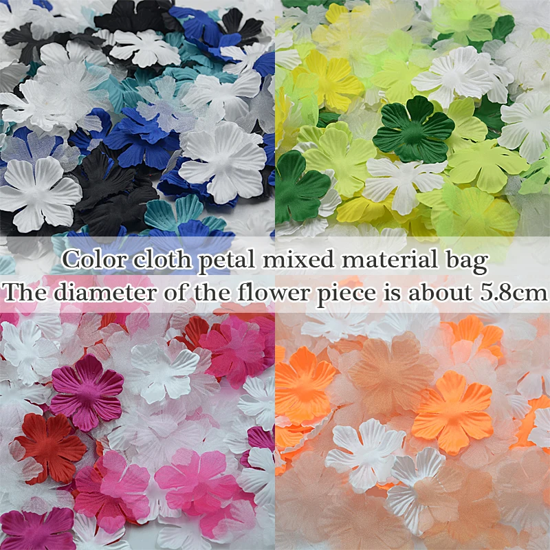 

free shipping 200 tablets/bag Color cloth petal accessories mixed material bag The diameter of the flower piece is about 5.8cm