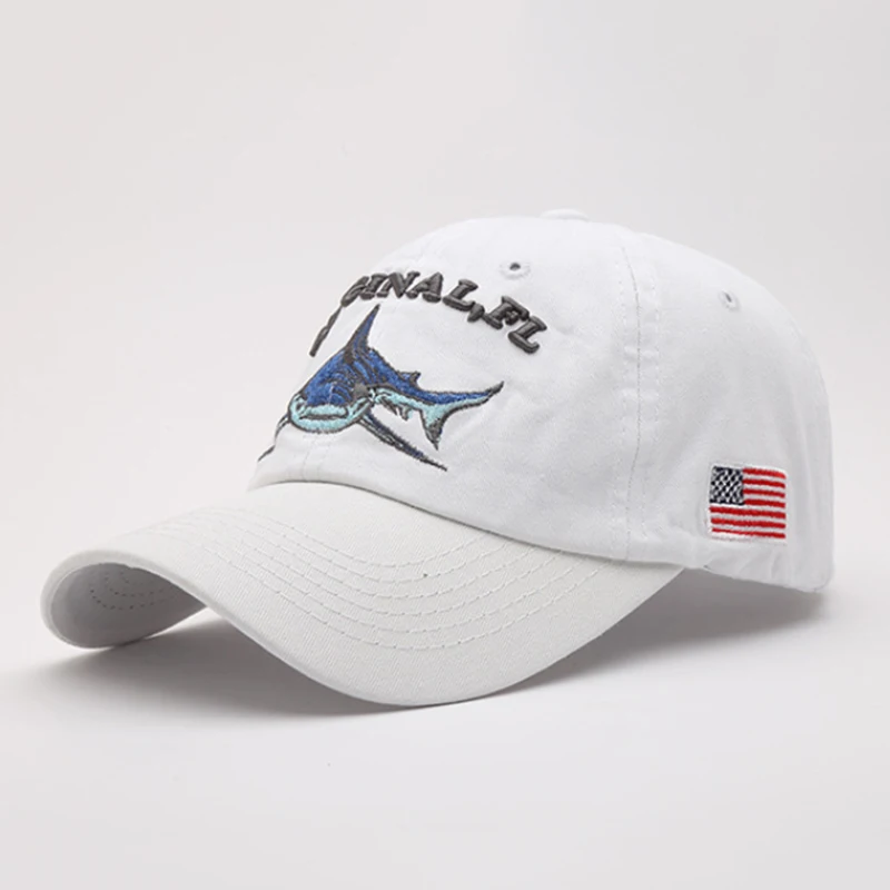 Бейсболка для мужчин и женщин хлопок Кепка с вышивкой акулы Повседневная