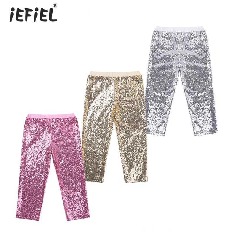 Модные детские длинные штаны с блестками для девочек леггинсы танцевальные дня