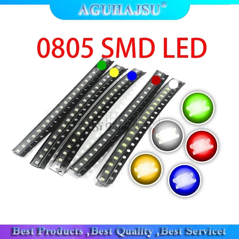 100 шт = 5 цветов x 20 0805 SMD светодиодный светильник желтый красный зеленый синий