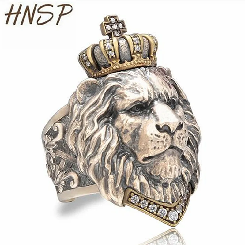 

HNSP Punk Animal King Lion Ring For Men Male Gothic jewelry Big Size
