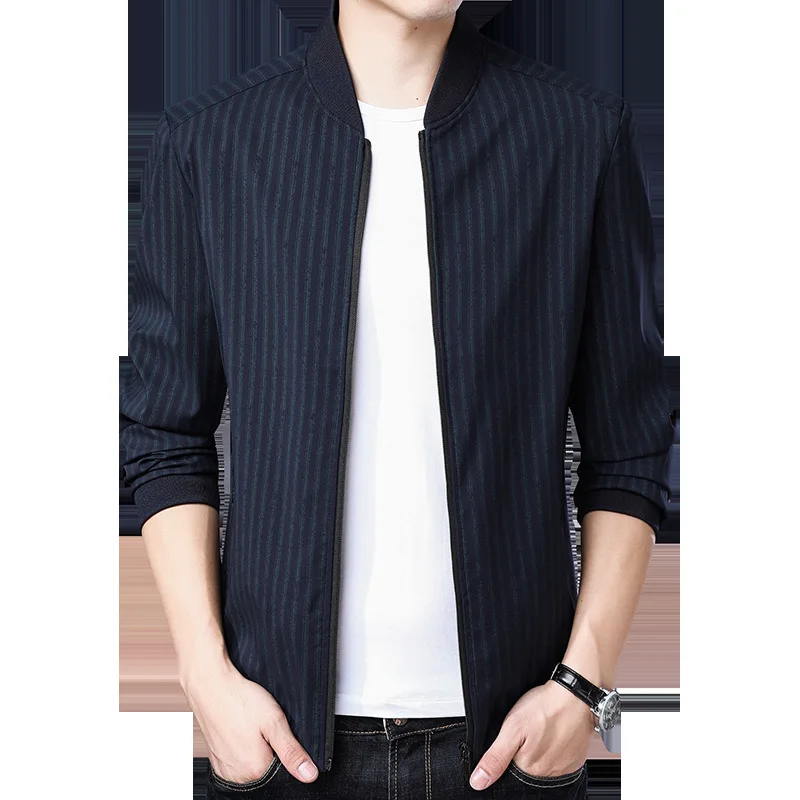 

2020 Men's Trendy All-Matching Vertical Striped Jacket Youth Baseball Collar New Casual Jacket