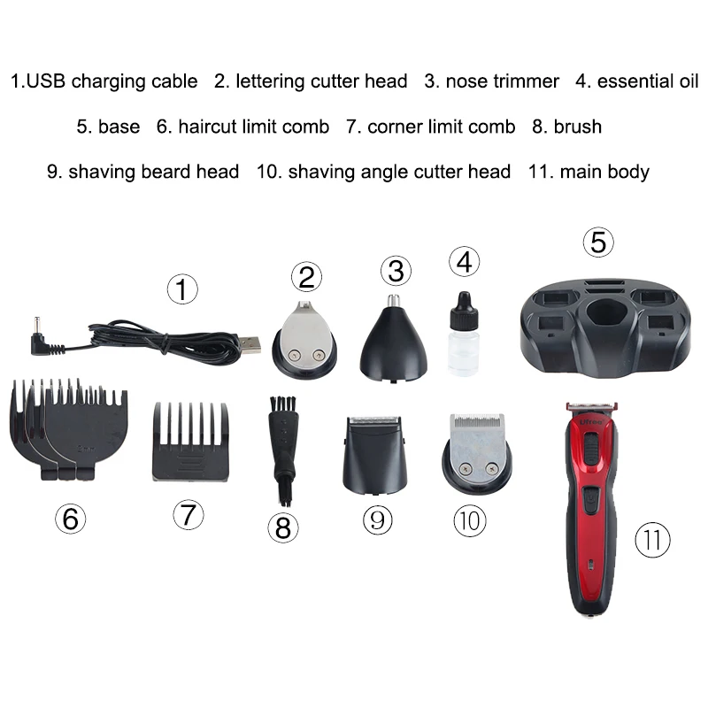 8 в 1 моющийся триммер для волос с USB зарядкой электрическая машинка стрижки