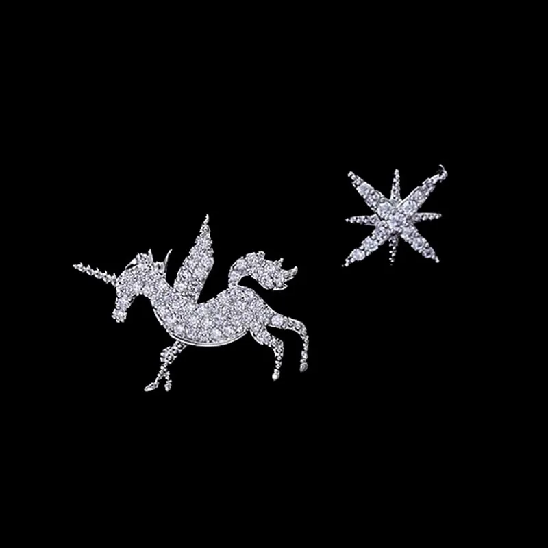 

2020 New Fashion Cute Star Unicorn Earrings Female High Quality Cubic Zirconia Stud Earrings For Young Ladies Birthday Gift