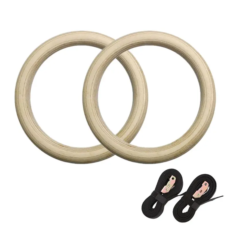 

2pcs Gym Rings, Wood Gymnastic Rings with 15ft Adjustable Straps N58B