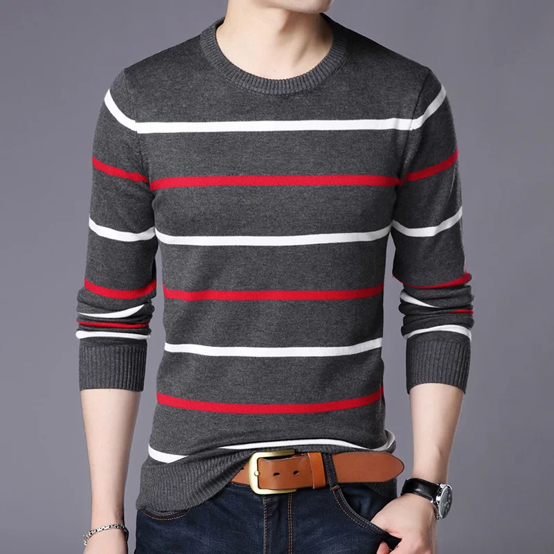 Fit Fashion New Striped High Brand Slim Quality Knit Pullover Mens Crew Sweater Autum Korean Woolen Casual Jumper Clothes Men
