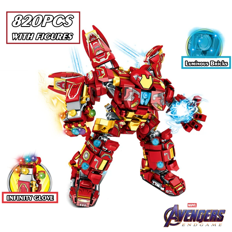 

Marvel Avengers Hulkbuster Ironman Tony Stark Armor Mecha Robot Building Blocks Warrior Figures Weapon Bricks Toys Kid Gift