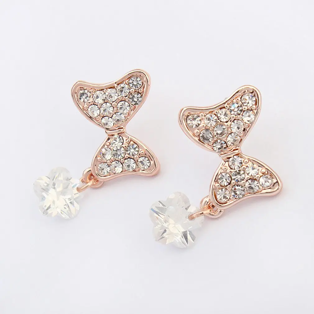 Женские серьги бабочки с жемчугом длинные висячие из розового золота в